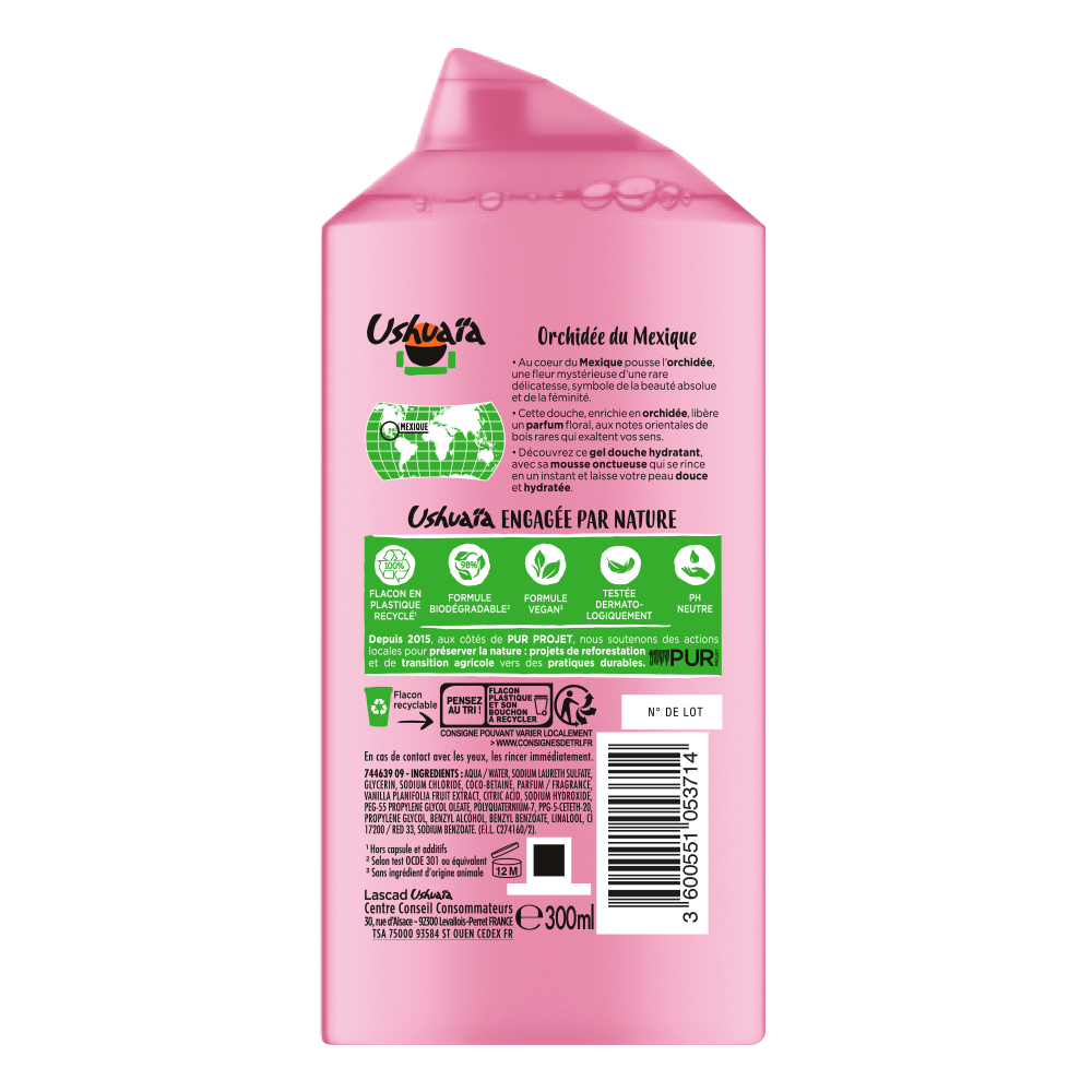USHUAÏA – GEL DOUCHE HYDRATANT À L’ORCHIDÉE DU MEXIQUE – 300ML
