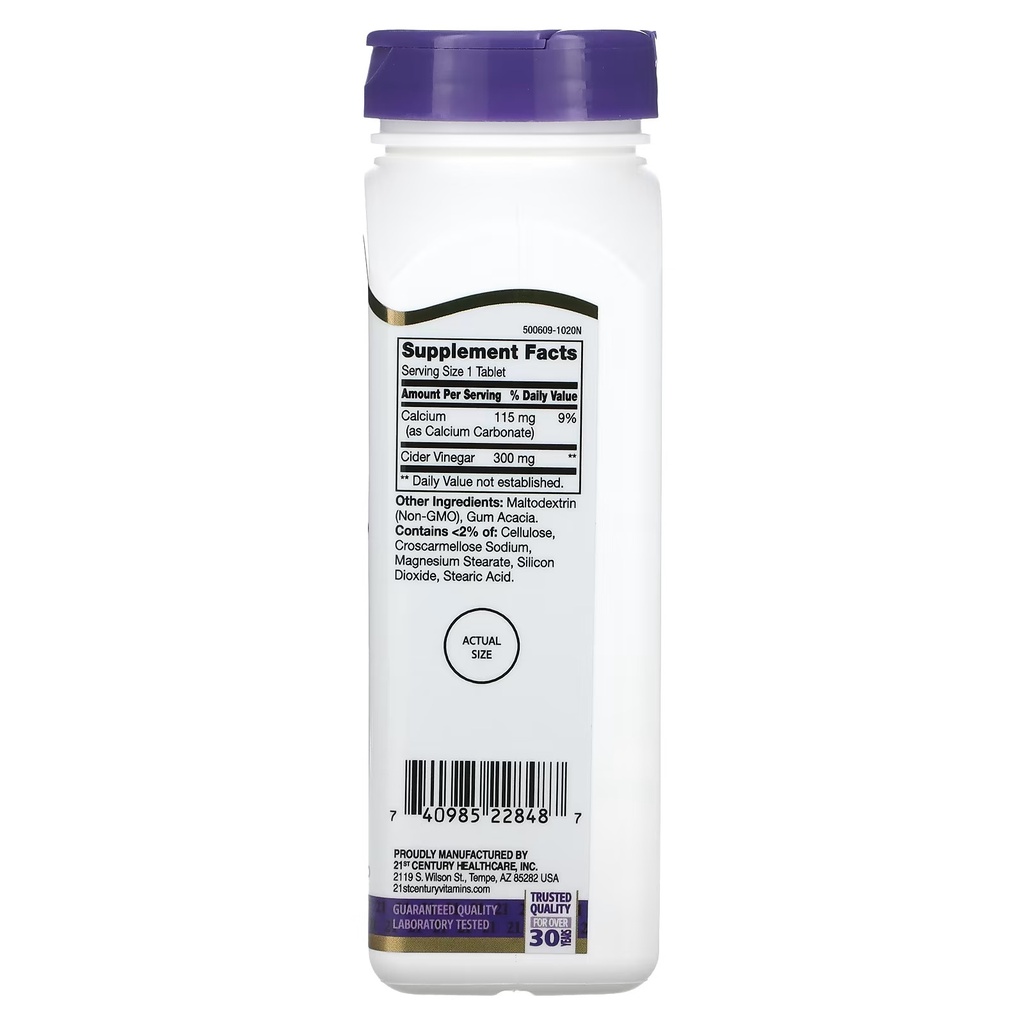 21ST CENTURY, VINAIGRE DE CIDRE DE POMME, 300 MG, 250 COMPRIMES