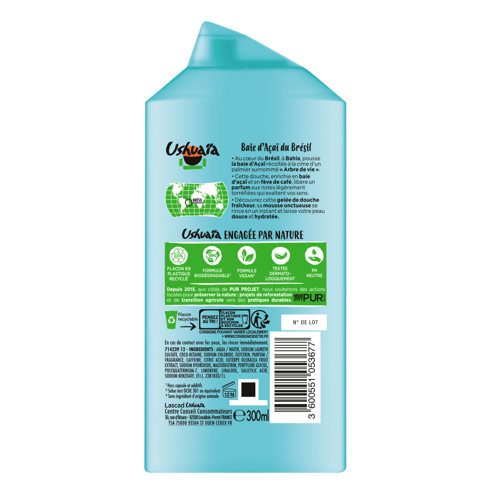 USHUAÏA – DOUCHE SOIN GOMMANTE AU SAVON NOIR & ÉCLATS DE NOIX D’ARGAN – 300ML