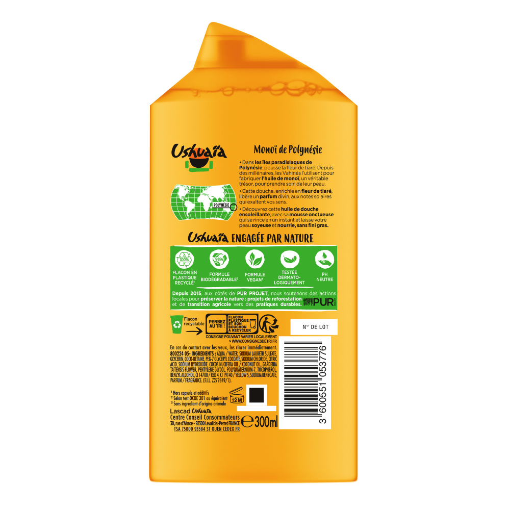 USHUAÏA – HUILE DE DOUCHE ENSOLEILLANTE À L’HUILE DE MONOÏ ET FLEUR DE TIARÉ – 300ML