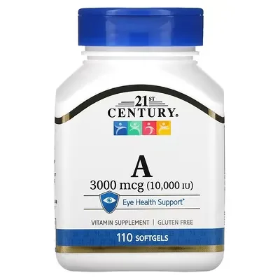 21ST CENTURY. VITAMINE A. 3000 ΜG (10 000 UI). 110 CAPSULES À ENVELOPPE MOLLE