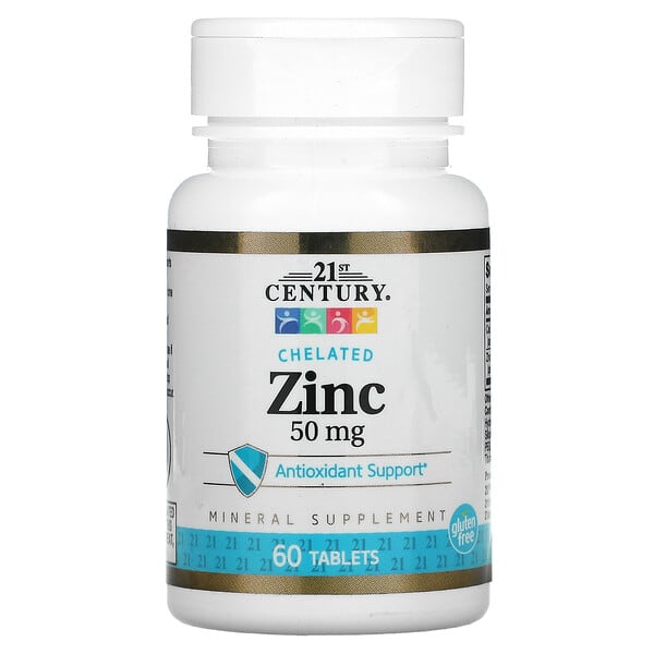 21st Century, Chelated Zinc, 50 mg, 60 Tablets 