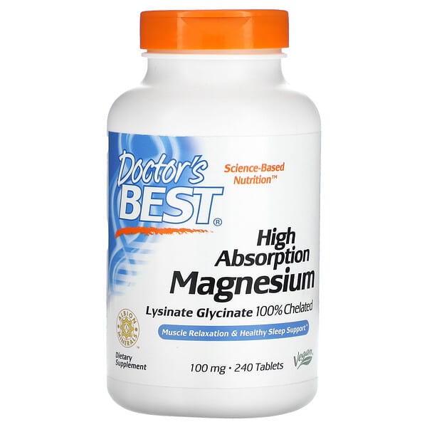 Doctor's Best, Magnésium 100 % chélaté à haute absorption avec Albion Minerals, 100 mg, 240 comprimés 