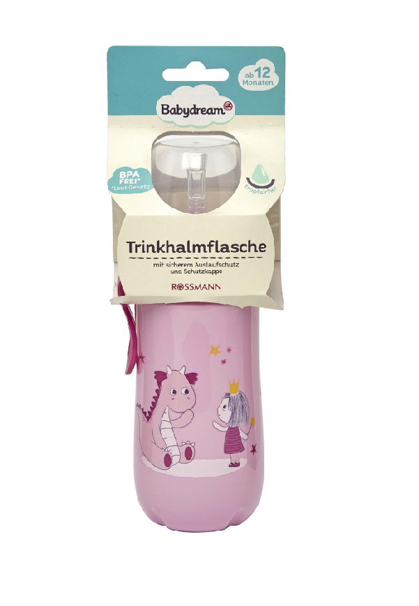 BABYDREAM BOUTEILLE AVEC PAILLE +12M COULEUR ROSE - 360ML