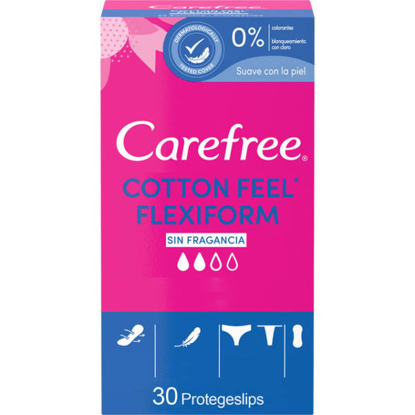 CAREFREE COTTON FEEL FLEXIFORM PROTEGE-SLIPS REGULIERS BOX 30 UNITES