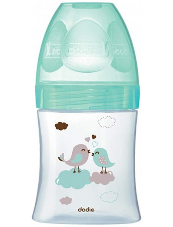 DODIE BIBERON INI+ VERRE 150ML VERT OISEAUX 0-6 TETINE RONDE 3 VITESSES ANTI COLIQUE