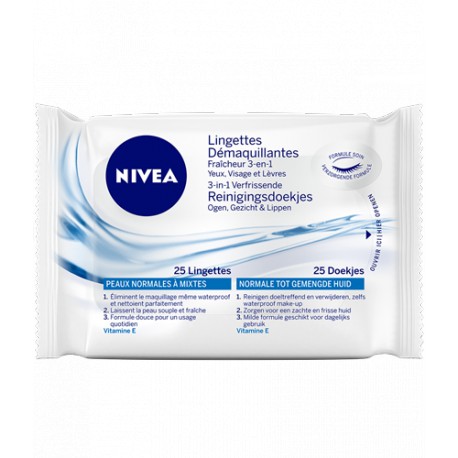 NIVEA LINGETTES DEMAQUILLANTES FRAICHEUR 3-EN-1 X 25U