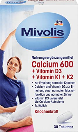 MIVOLIS CALCIUM 600 + VITAMINE D3 + K1 + K2, 30 TAB