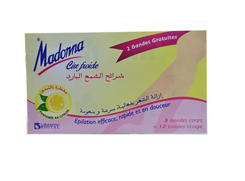 MADONNA CIRE FROIDE PARFUMÉE AU CITRON, 8 BANDES CORPS + 12 BANDES VISAGE