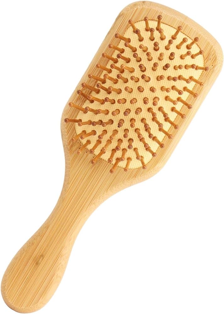 AZANA BROSSE À CHEVEUX EN BOIS NATUREL AVEC PEIGNES À COUSSIN D'AIR POUR MASSAGE DU CUIR CHEVELU ANTISTATIQUE, PAS DE NŒUDS DE CHEVEUX CARRÉ
