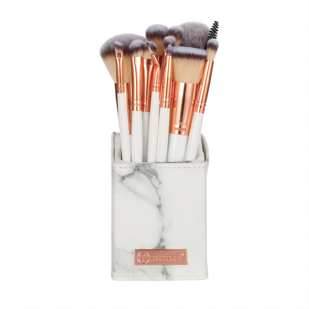 BH COSMETICS SIGNATURE MARBLE AND ROSE GOLD MAKEUP BRUSH SET WITH HOLDER - 13 PIECES
