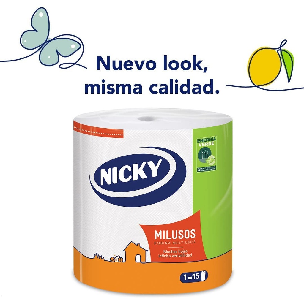 PAPIER DE CUISINE NICKY MEGA GEANT - MULTI-USAGE ROULEAU DE 535 FEUILLES - PAPIER SUPER ABSORBANT ET RÉSISTANT - PAPIER CERTIFIÉ 100 % FSC, BLANC.