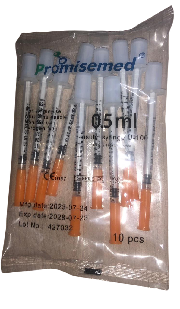 PROMISEMED SERINGUE D'INSULINE 0.5 ML U-100 / 31G X 6MM  - SACHET DE 10 SERINGUES
