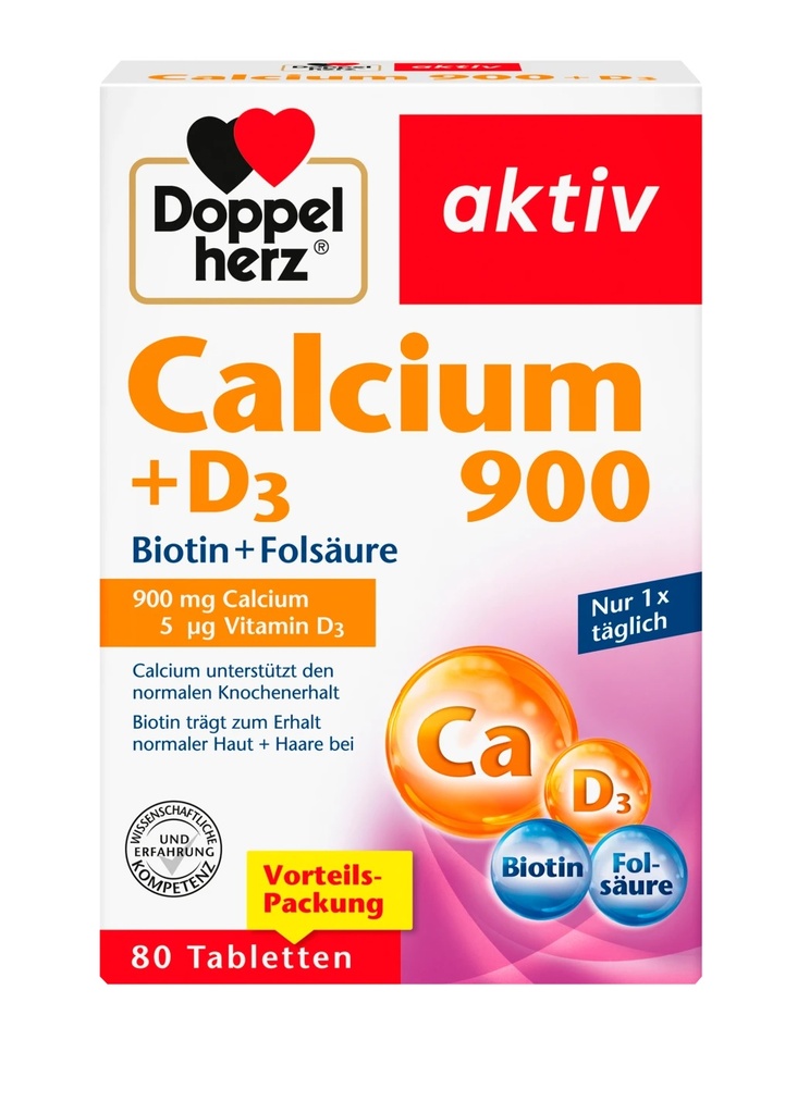 DOPPEL HERZ CALCIUM 900 + D3, 80 COMPRIMÉS