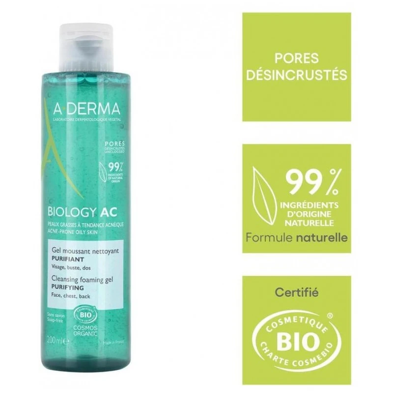 A DERMA BIOLOGY AC GEL MOUSSANT NETTOYANT PURIFIANT 200 ML 