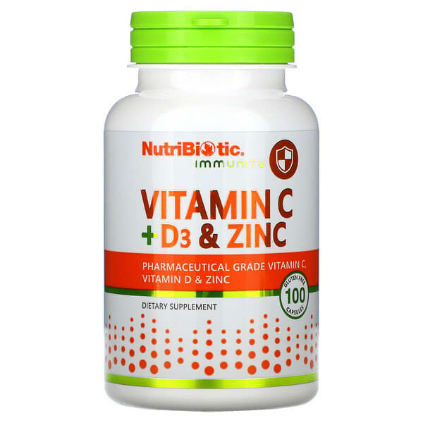 [728177005207] NUTRIBIOTIC IMMUNITÉ VITAMINE C + D3 & ZINC 100 CAPSULES 