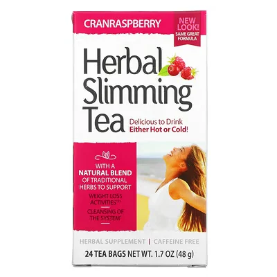 [740985223529] 21ST CENTURY. TISANE SLIMMING TEA. CANNEBERGE ET FRAMBOISE. SANS CAFÉINE. 24 SACHETS.