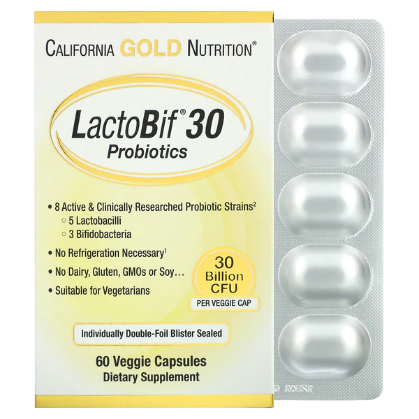 [898220009657] CALIFORNIA GOLD NUTRITION LACTOBIF 30 PROBITICS 60 CAPSULES VEGETARIENNES