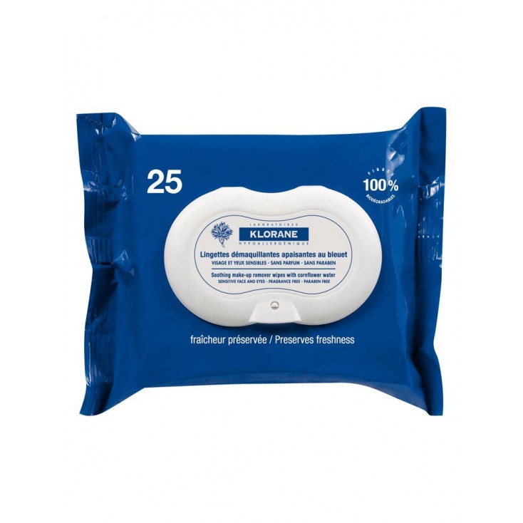[3282779420761] KLORANE BLEUET LINGETTES DÉMAQUILLANTES APAISANTES 25 UNITES