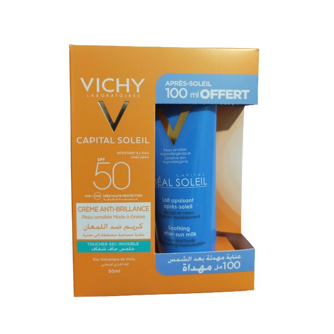 [6111041148805] VICHY CAPITAL SOLEIL ANTI-BRILLANCE TOUCHER SEC INVISIBLE 50ML + LAIT APRES SOLEIL 100ML