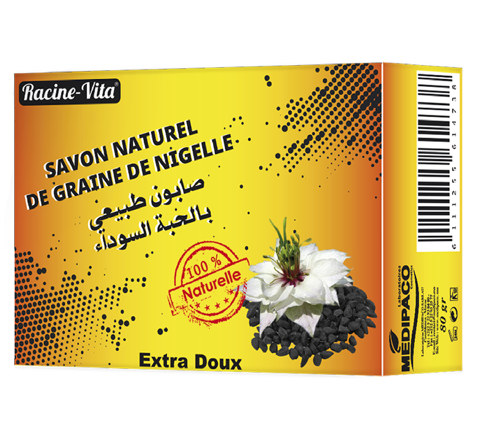 [6111255614738] RACINE VITA SAVON NATUREL À L HUILE DE
  GRAINES DE NIGELLES 80gr