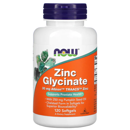 [733739015549] NOW FOODS ZINC GLYCINATE 30 MG 120 GEL