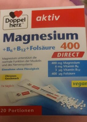 [4009932001990] DOPPEL HERZ MAGNESIUM 400 + VITAMINS B6 + B12 + FOLIC ACID DIRECT GRANULES, 20 COMPRIMÉS